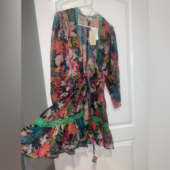 New! Ramy Brook Madge Multicolor Tropical Floral Swim Coverup Minidress 🌻 Large - Picture 11 of 16